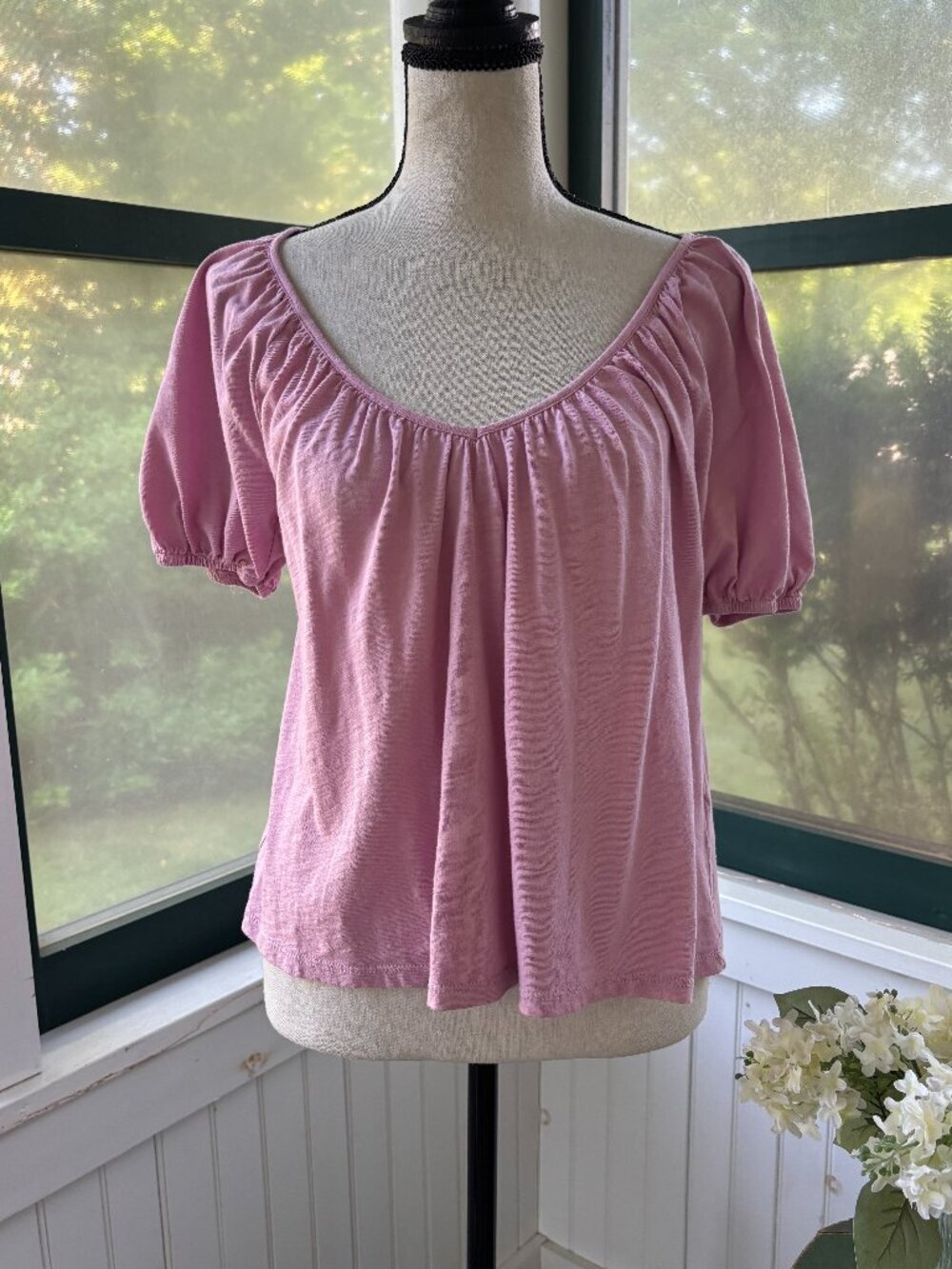 Boden Mauve Puff Sleeve Scoop Neck Top US 4